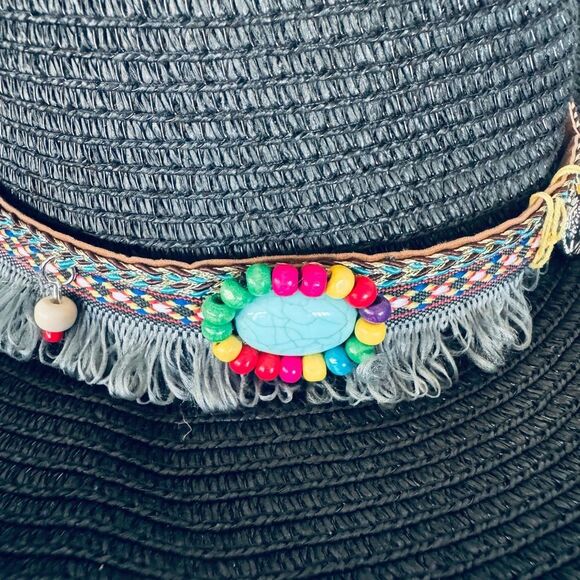 Black Western Boho Straw Hat - Picture 2 of 5